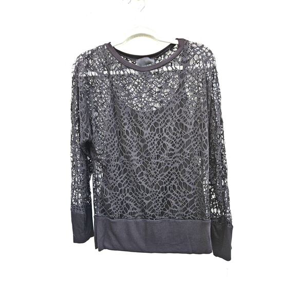 Cynthia Rowley Top Womens Medium Black Lace Sheer Mesh Goth Whimsy Web Rave 90s - Picture 1 of 8